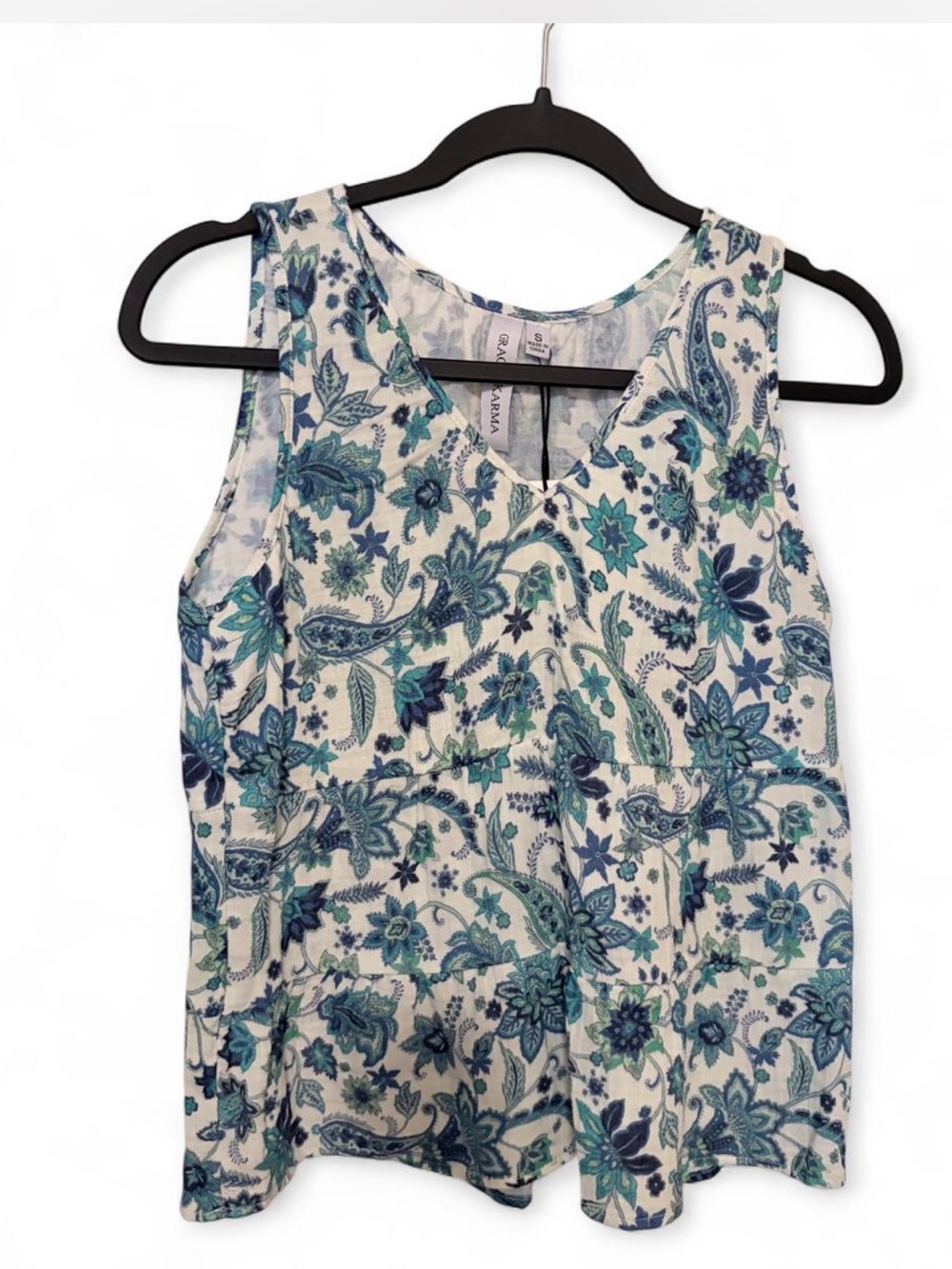 Women's Floral Paisley V-Neck Camisole - Blue/Teal